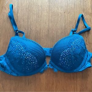 Victoria’s Secret Teal Blue Lace and Rhinestone Double Push Up Bra